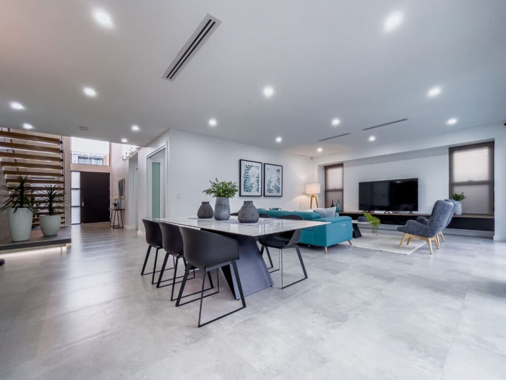 Styled open plan dining and living area